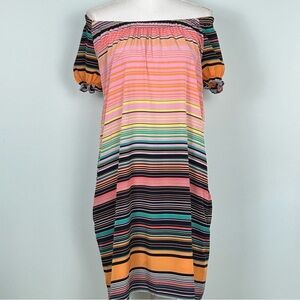 GAP Multicolored Striped Off-The-Shoulder Dress